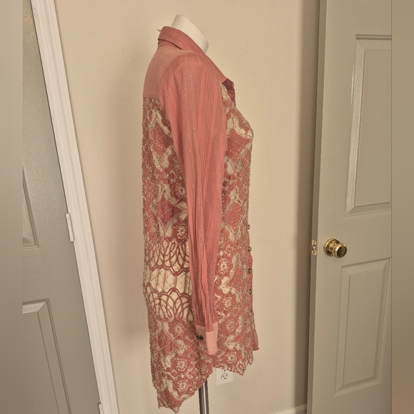 Aratta Silent Journey String of Pearls Lace Semi Sheer Button Down Blouse(M)NWT - Picture 2 of 10